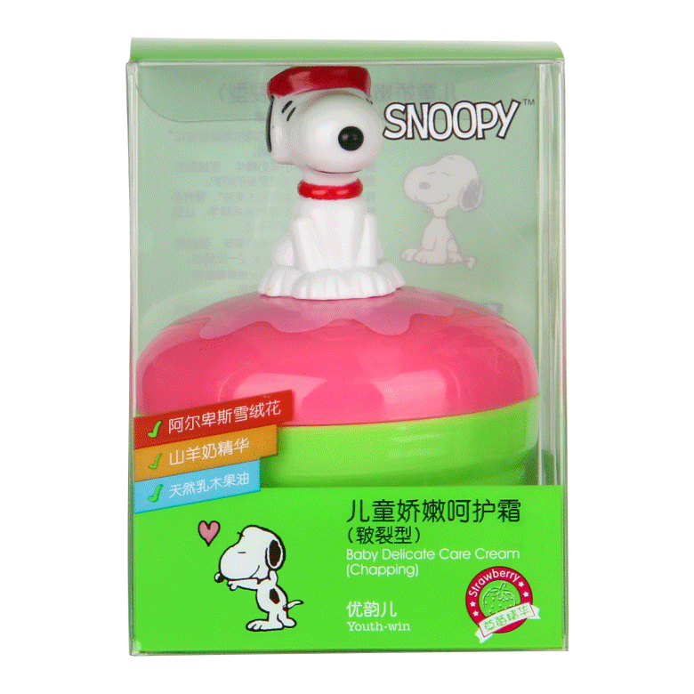 SNOOPY儿童娇嫩呵护霜(皲裂型)(立式)(粉色) 盒 正面